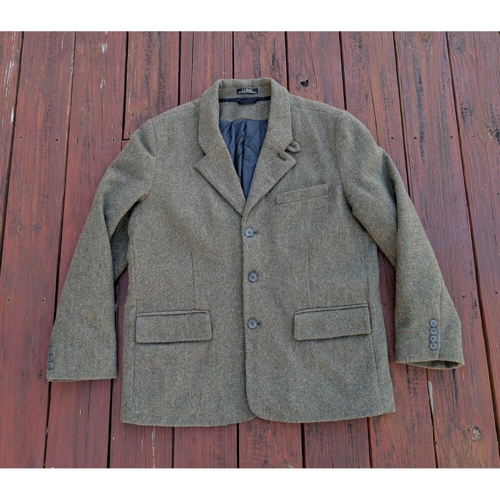 LL Bean Shetland Wool Blazer 42R Quilted Brown Herringbone Primaloft Insulated